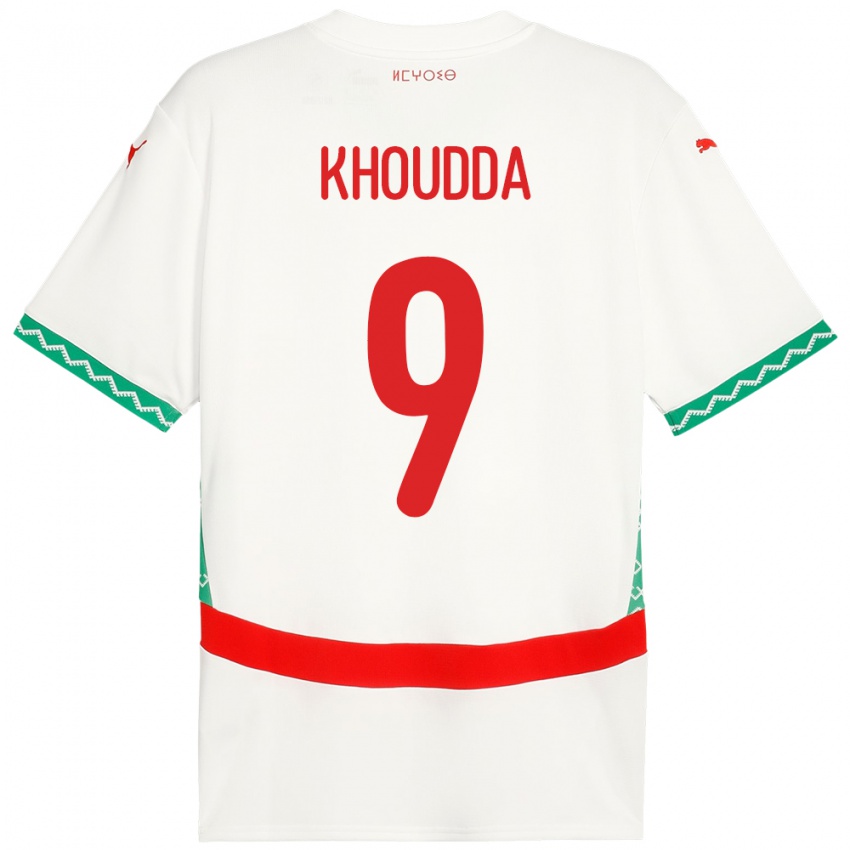נשים מָרוֹקוֹ Youssef Khoudda #9 לָבָן הרחק ג'רזי 24-26 חולצה קצרה