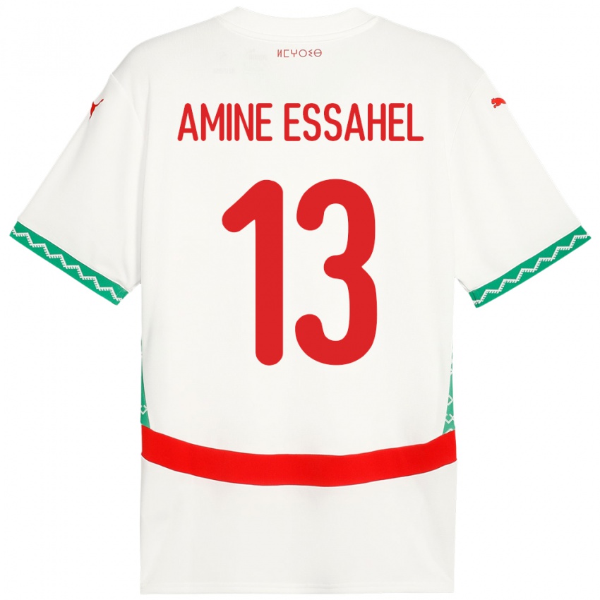 נשים מָרוֹקוֹ Mohamed Amine Essahel #13 לָבָן הרחק ג'רזי 24-26 חולצה קצרה