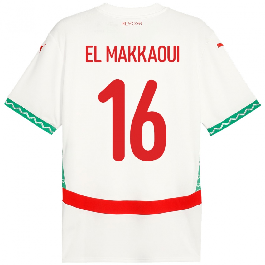 נשים מָרוֹקוֹ Anas El Makkaoui #16 לָבָן הרחק ג'רזי 24-26 חולצה קצרה