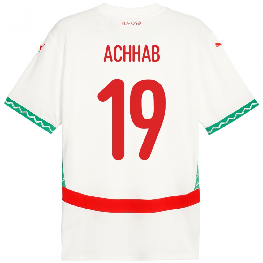 נשים מָרוֹקוֹ Abdeslam Achhab #19 לָבָן הרחק ג'רזי 24-26 חולצה קצרה