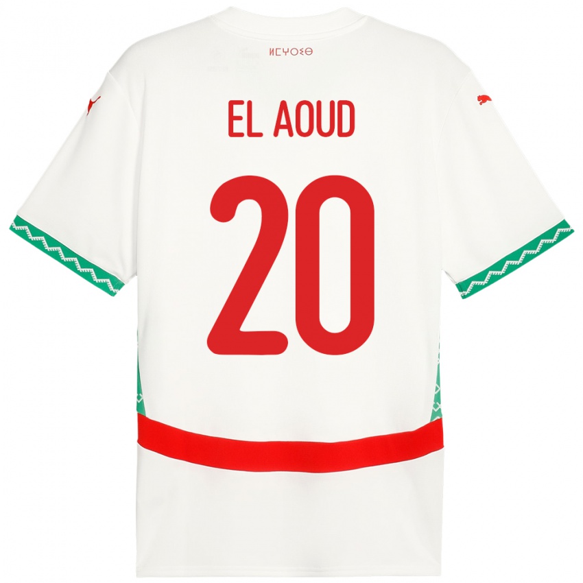 נשים מָרוֹקוֹ Ismail El Aoud #20 לָבָן הרחק ג'רזי 24-26 חולצה קצרה