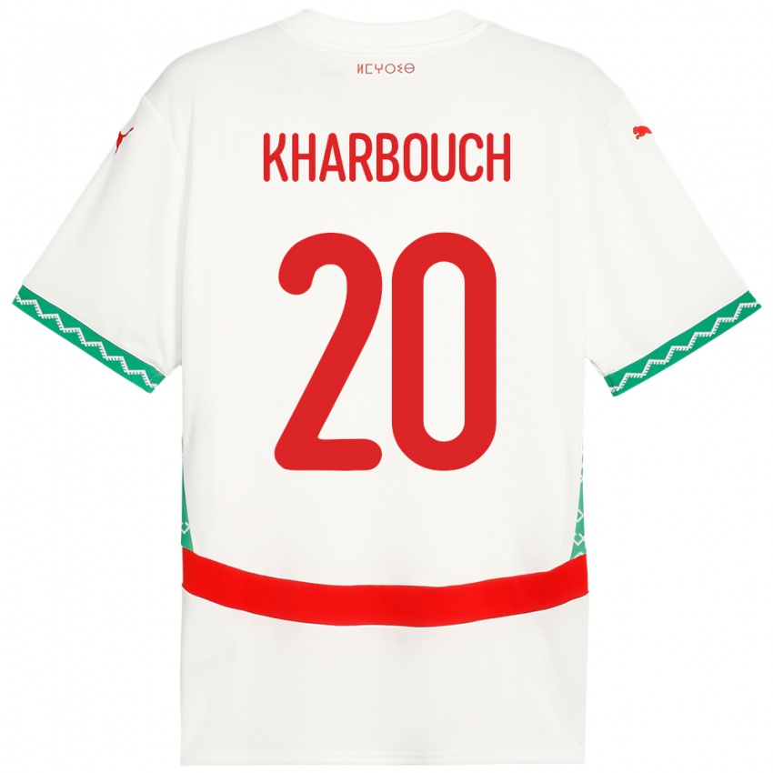 נשים מָרוֹקוֹ Yahya Kharbouch #20 לָבָן הרחק ג'רזי 24-26 חולצה קצרה