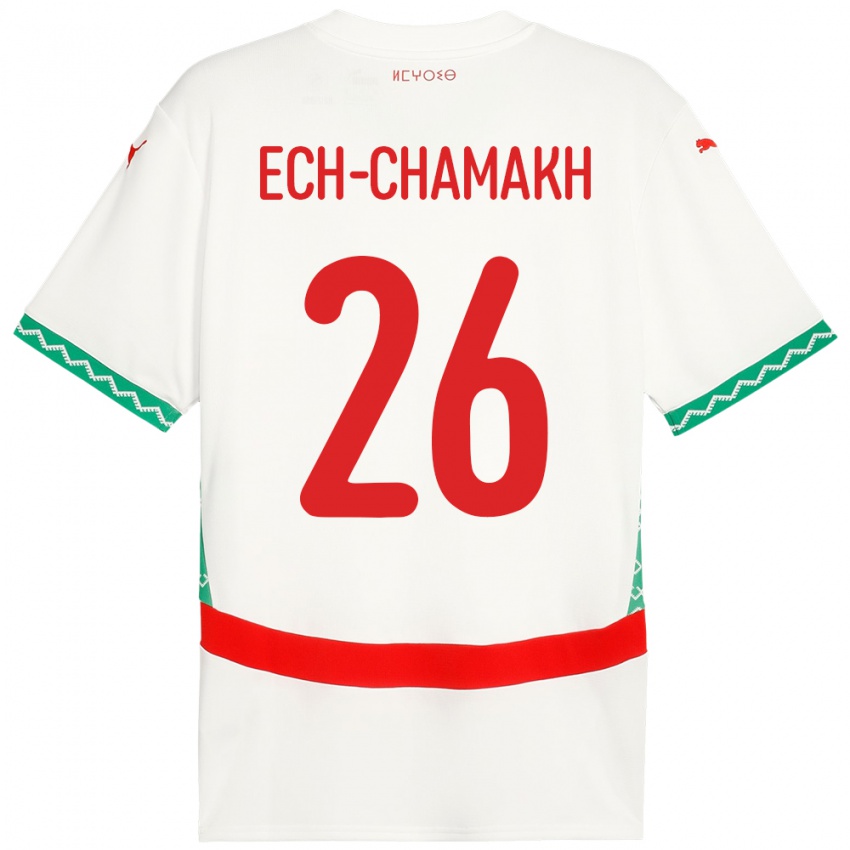 נשים מָרוֹקוֹ Jamal Ech-Chamakh #26 לָבָן הרחק ג'רזי 24-26 חולצה קצרה