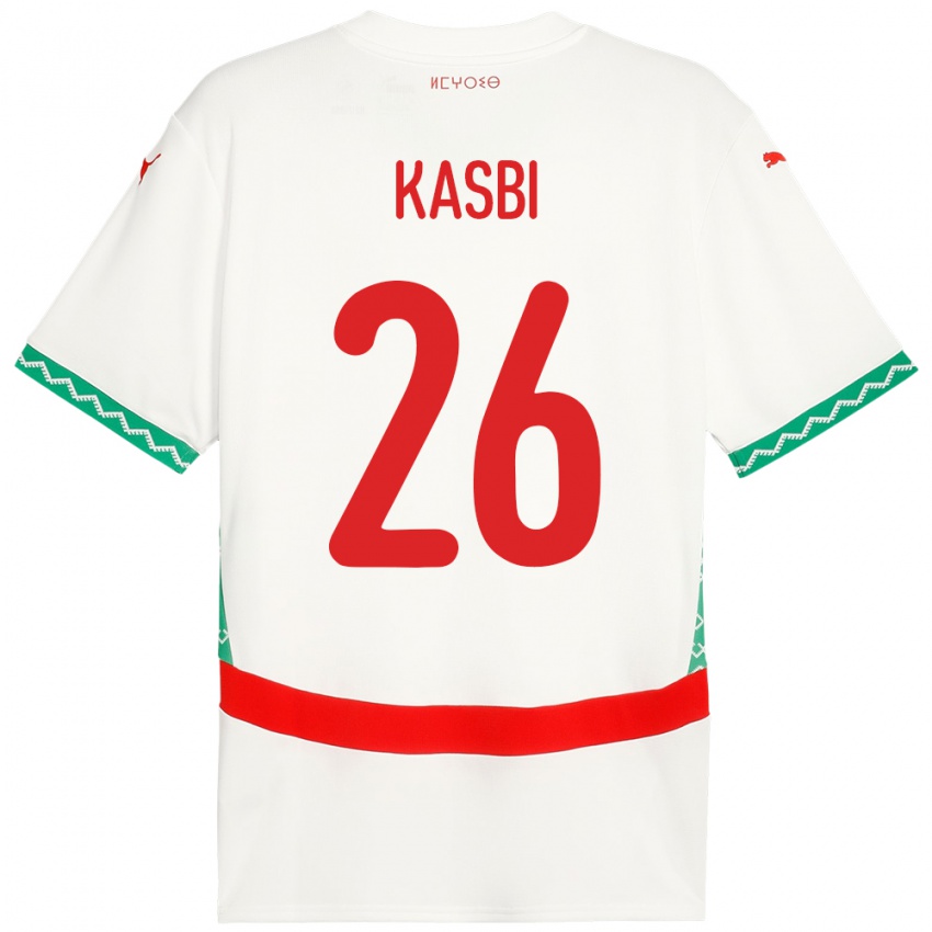 נשים מָרוֹקוֹ Khalid Kasbi #26 לָבָן הרחק ג'רזי 24-26 חולצה קצרה