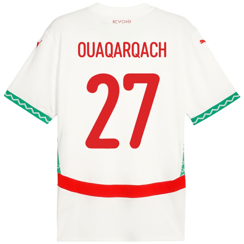 נשים מָרוֹקוֹ Abdelkader Ouaqarqach #27 לָבָן הרחק ג'רזי 24-26 חולצה קצרה