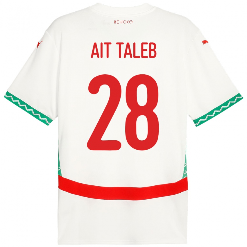 נשים מָרוֹקוֹ Ismail Ait Taleb #28 לָבָן הרחק ג'רזי 24-26 חולצה קצרה