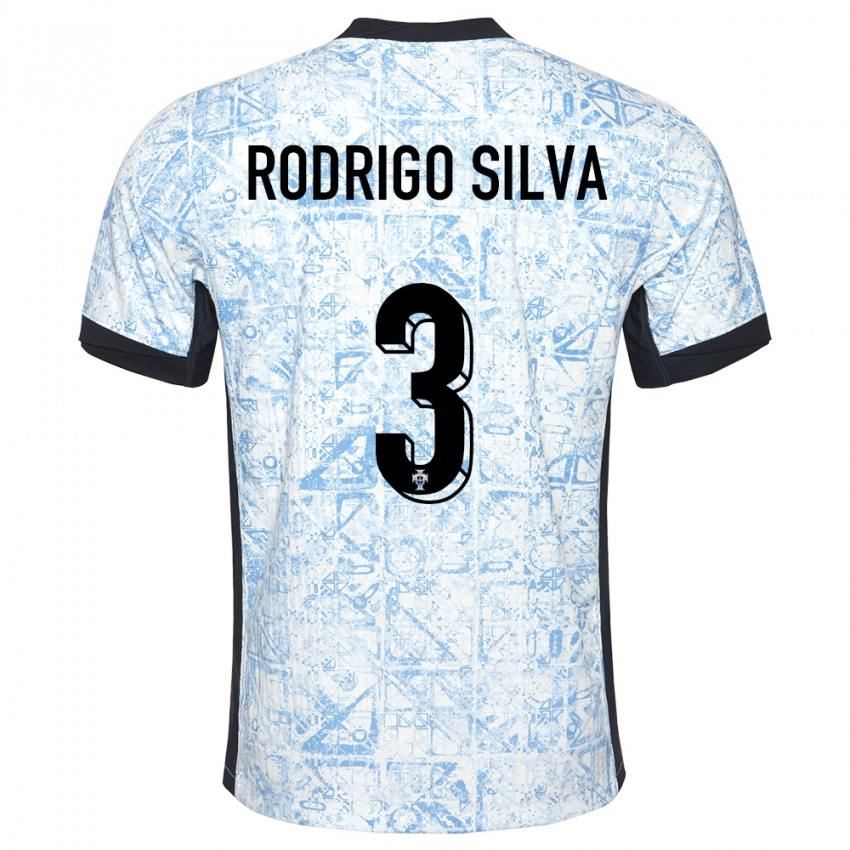 נשים פורטוגל Rodrigo Silva #3 כחול שמנת הרחק ג'רזי 24-26 חולצה קצרה