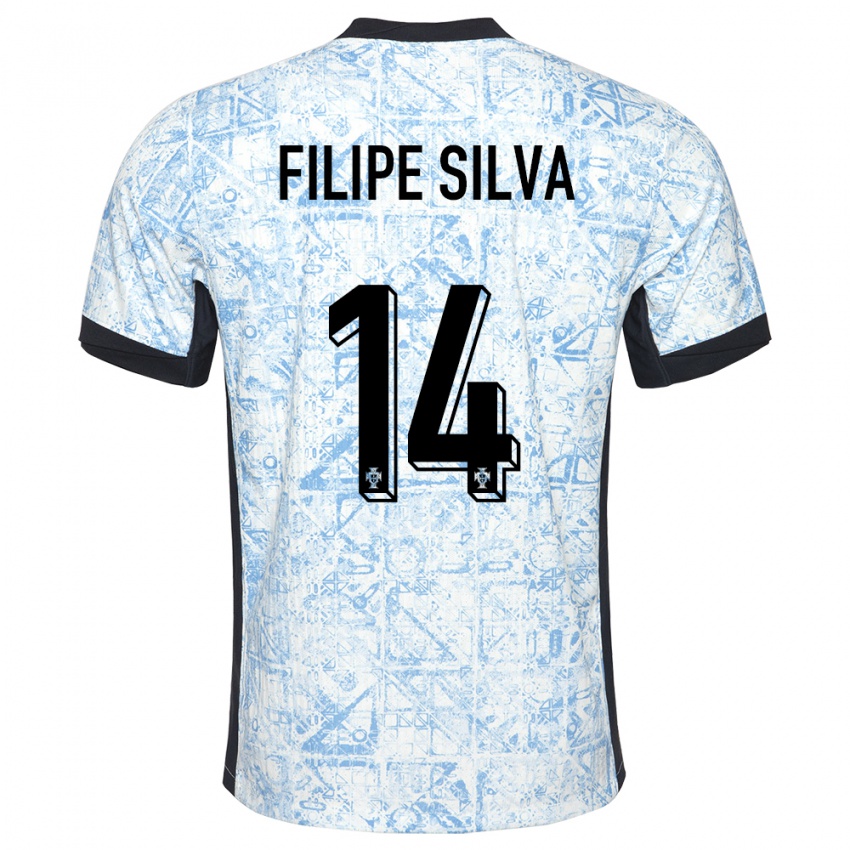 נשים פורטוגל Filipe Silva #14 כחול שמנת הרחק ג'רזי 24-26 חולצה קצרה