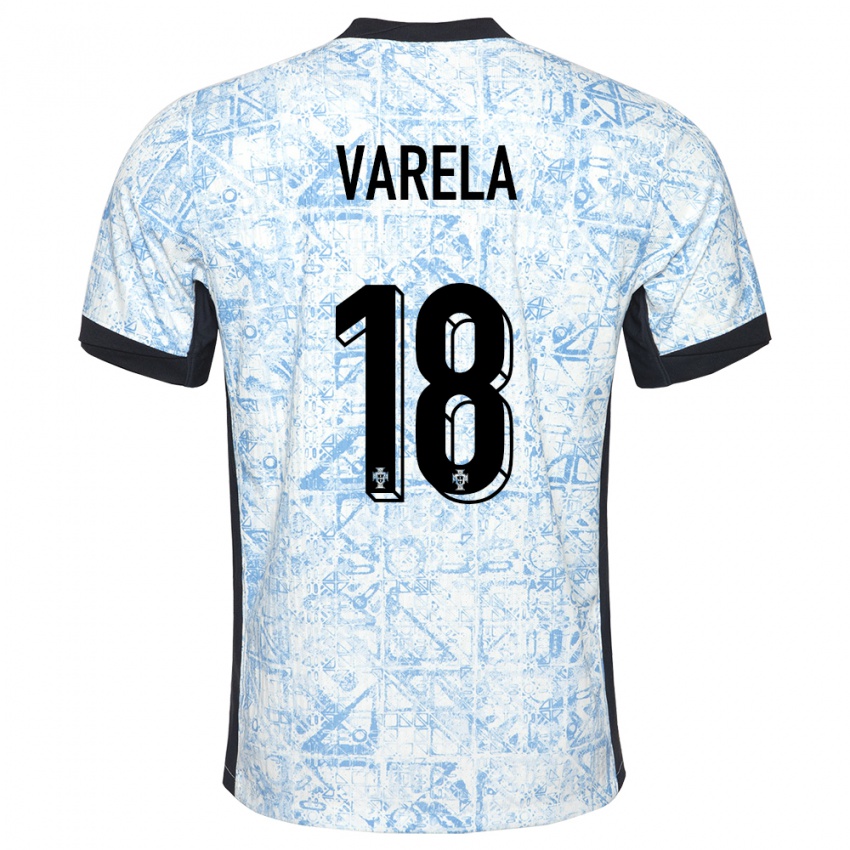 נשים פורטוגל Keyan Varela #18 כחול שמנת הרחק ג'רזי 24-26 חולצה קצרה