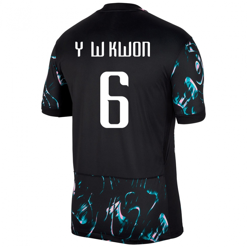 נשים דרום קוריאה Yeon-Woo Kwon #6 שָׁחוֹר הרחק ג'רזי 24-26 חולצה קצרה