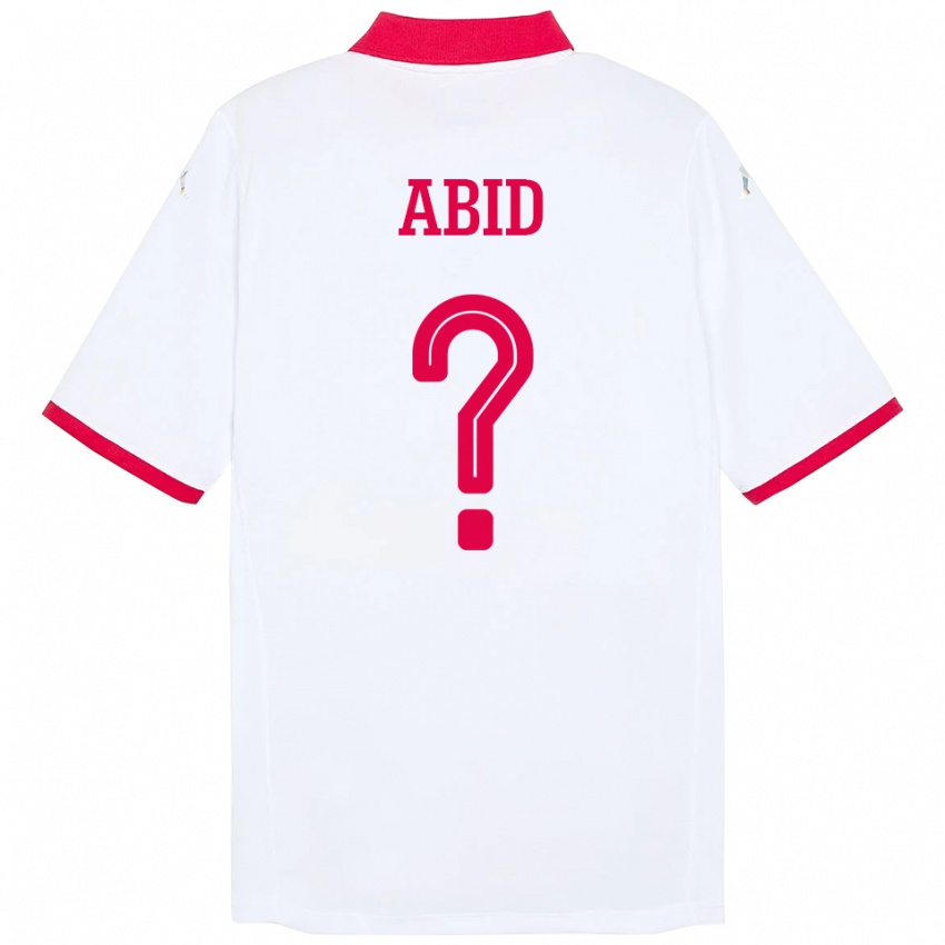 נשים תוניסיה Oussama Abid #0 לָבָן הרחק ג'רזי 24-26 חולצה קצרה