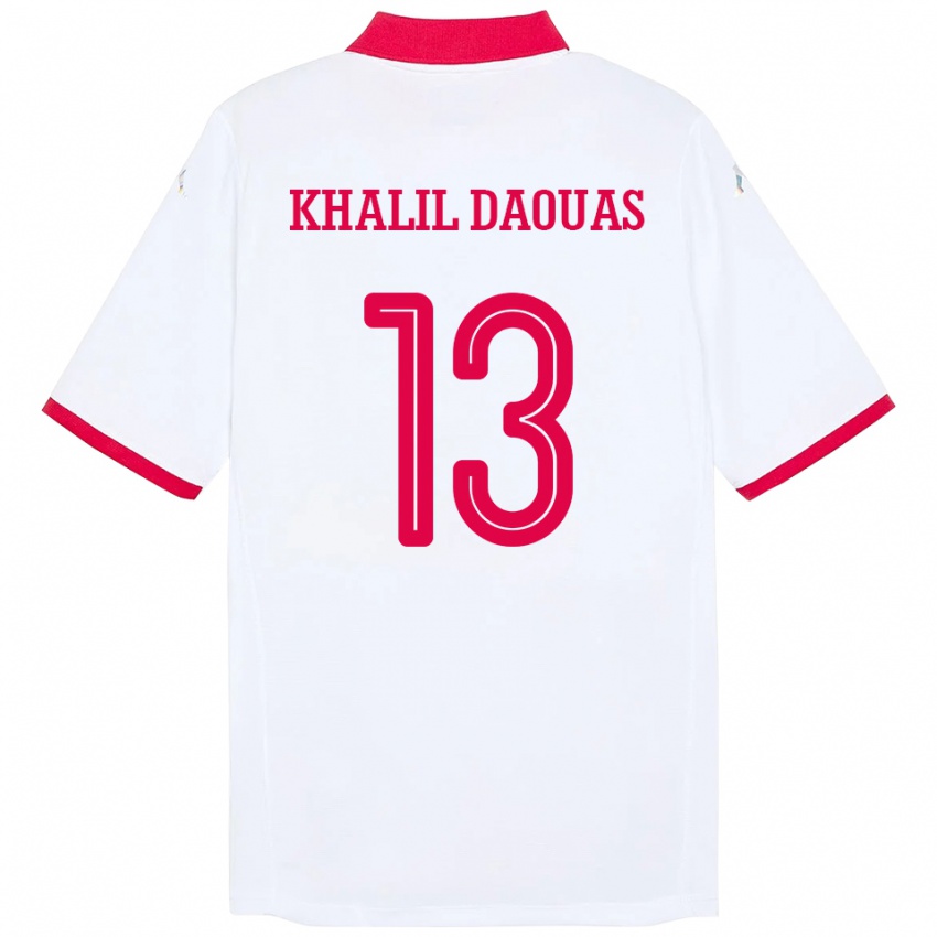 נשים תוניסיה Mohamed Khalil Daouas #13 לָבָן הרחק ג'רזי 24-26 חולצה קצרה