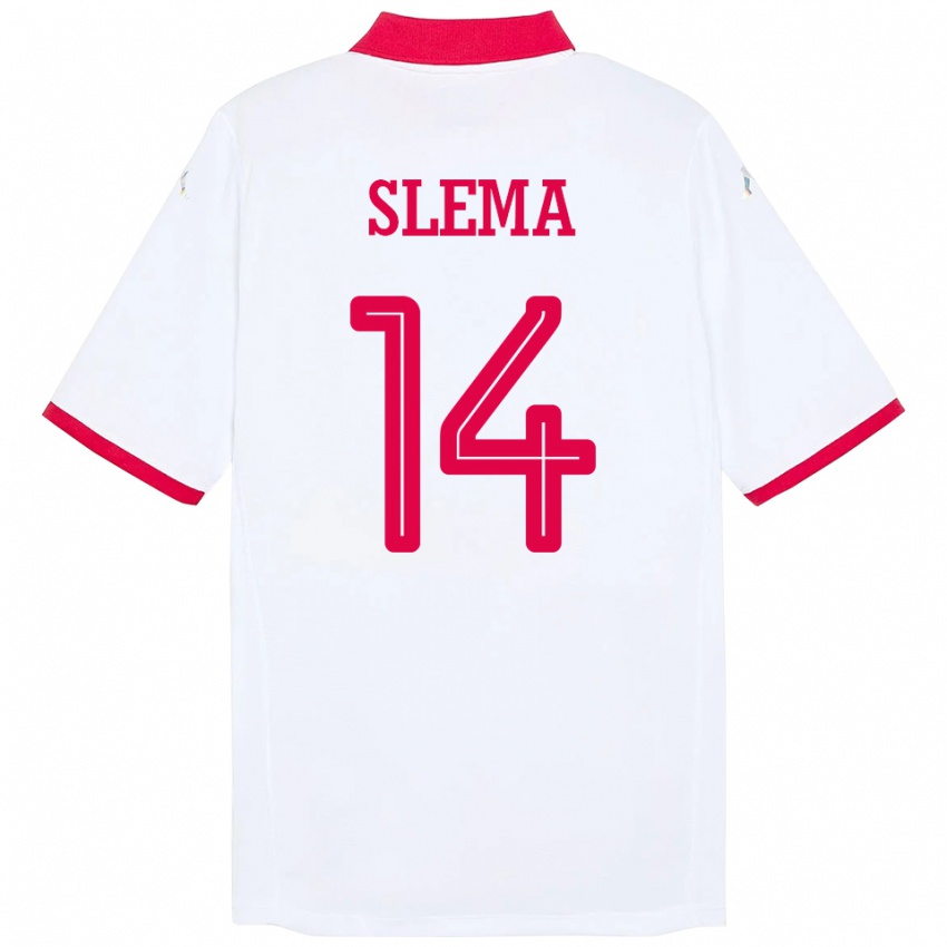 נשים תוניסיה Mazen Slema #14 לָבָן הרחק ג'רזי 24-26 חולצה קצרה