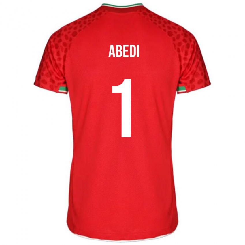 נשים איראן Amirmohammad Abedi #1 אָדוֹם הרחק ג'רזי 24-26 חולצה קצרה