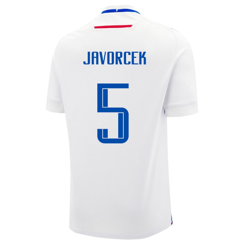 נשים סלובקיה Dominik Javorcek #5 לָבָן הרחק ג'רזי 24-26 חולצה קצרה