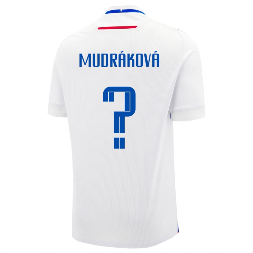 נשים סלובקיה Patrícia Mudráková #0 לָבָן הרחק ג'רזי 24-26 חולצה קצרה