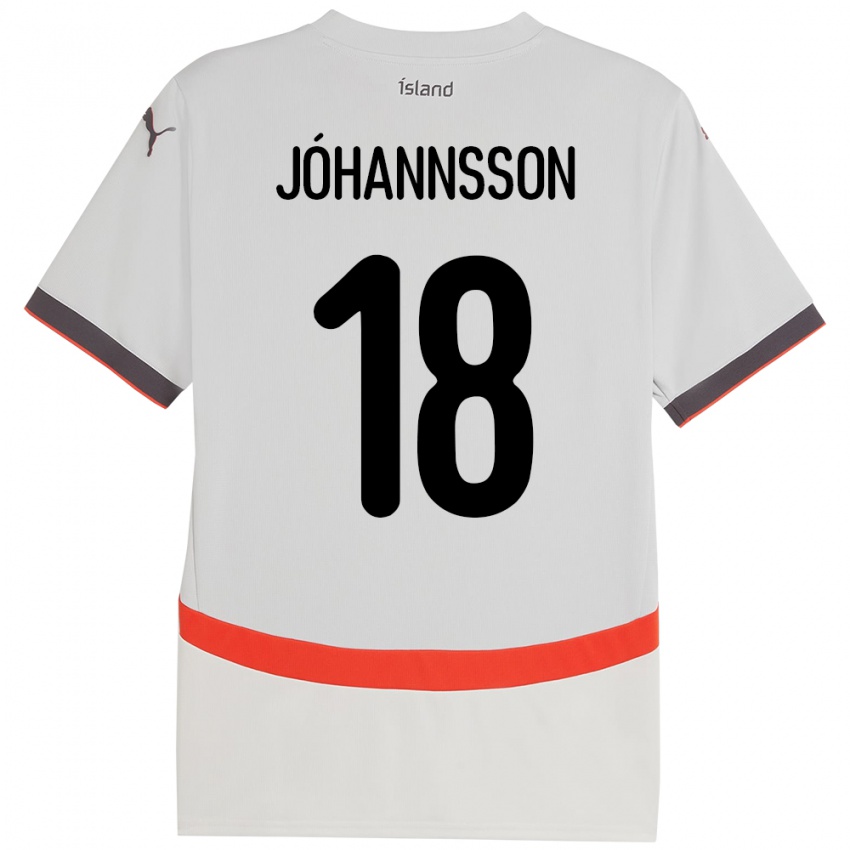 נשים אִיסלַנד Helgi Jóhannsson #18 לָבָן הרחק ג'רזי 24-26 חולצה קצרה