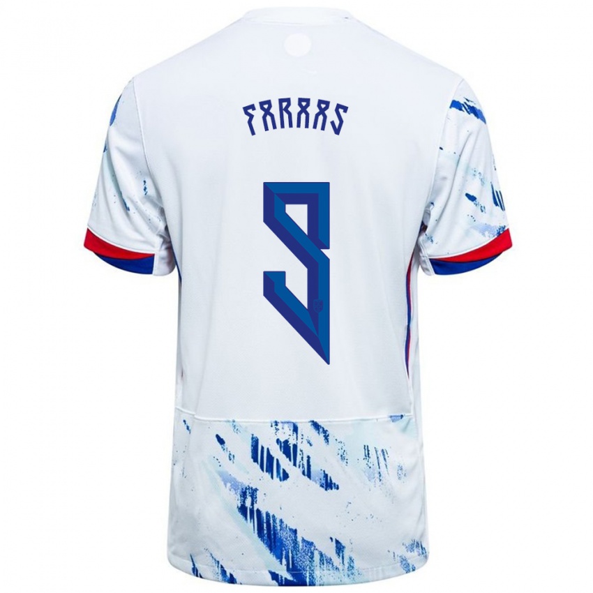 נשים נורבגיה Benjamin Faraas #9 לבן כחול הרחק ג'רזי 24-26 חולצה קצרה