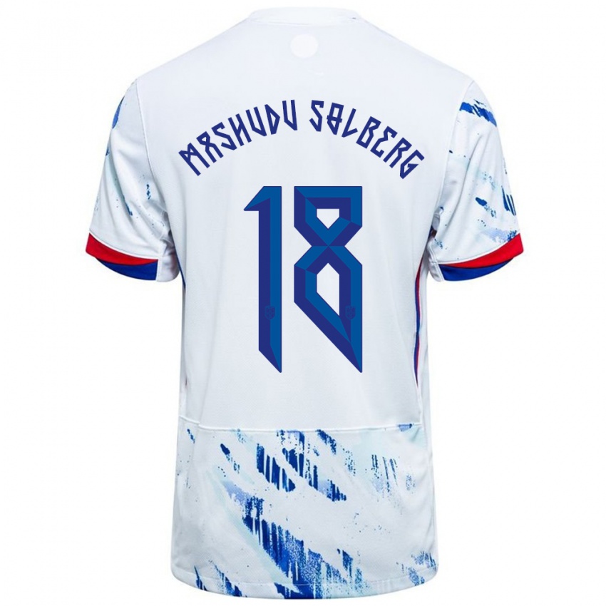 נשים נורבגיה Mathias Mashudu Solberg #18 לבן כחול הרחק ג'רזי 24-26 חולצה קצרה