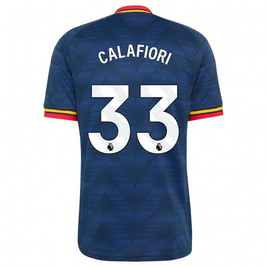 נשים Riccardo Calafiori #33 כחול חצות צהוב אדום הרחק ג'רזי 2026/27 חולצה קצרה