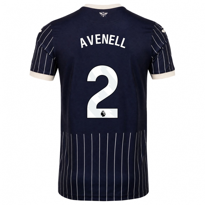 נשים Caelan Avenell #2 שחור לבן הרחק ג'רזי 2026/27 חולצה קצרה