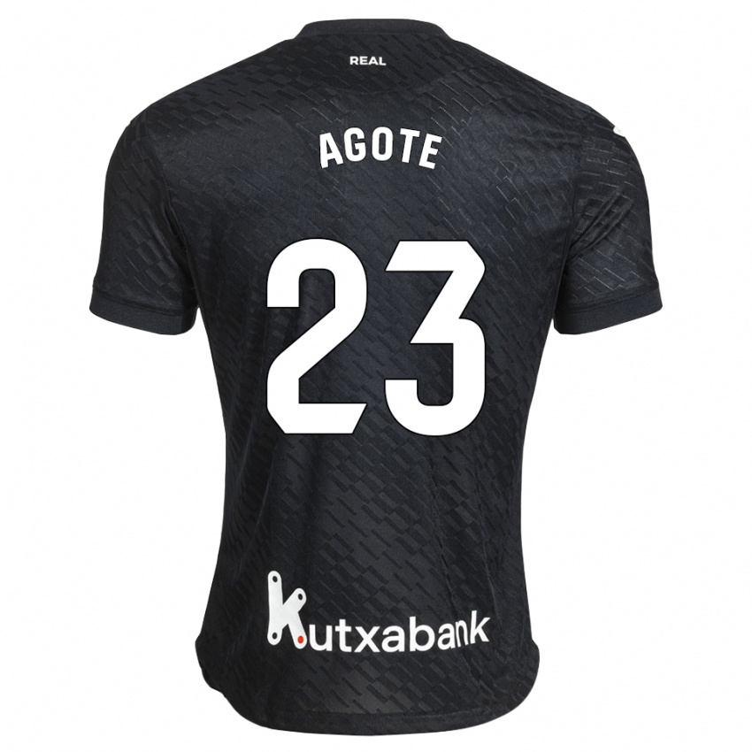 ילדים Unax Agote #23 שחור לבן הרחק ג'רזי 2026/27 חולצה קצרה