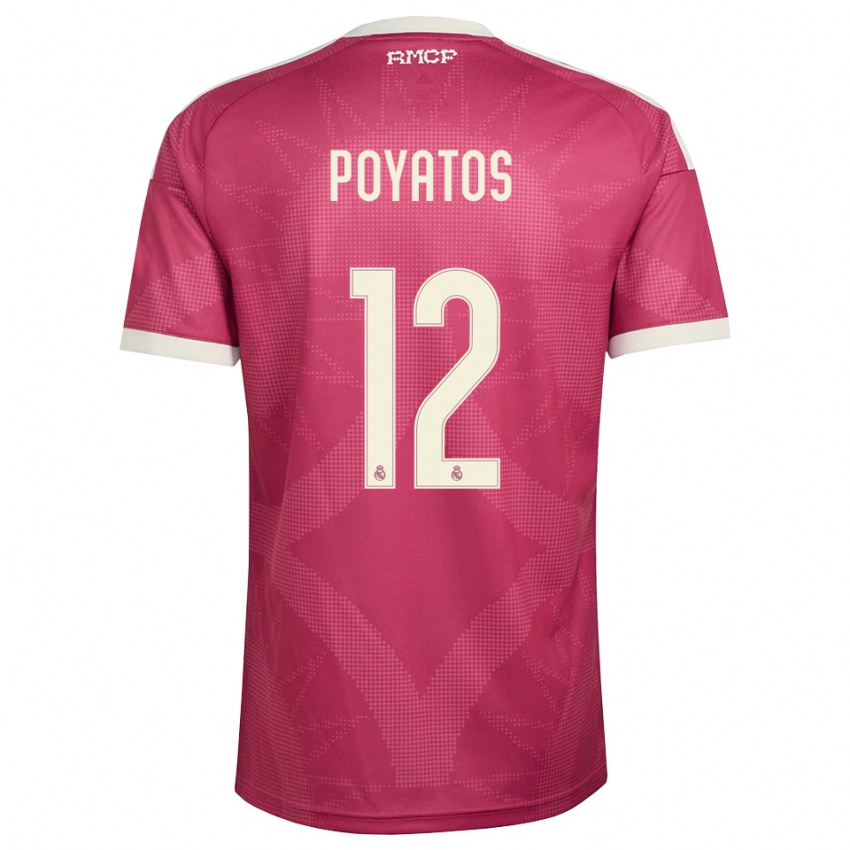 ילדים Marco Poyatos #12 אדום סגול חיוור לבן ג'רזי קיט שלישי 2026/27 חולצה קצרה
