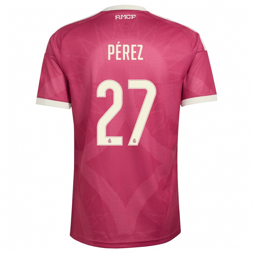 ילדים Adrián Pérez #27 אדום סגול חיוור לבן ג'רזי קיט שלישי 2026/27 חולצה קצרה