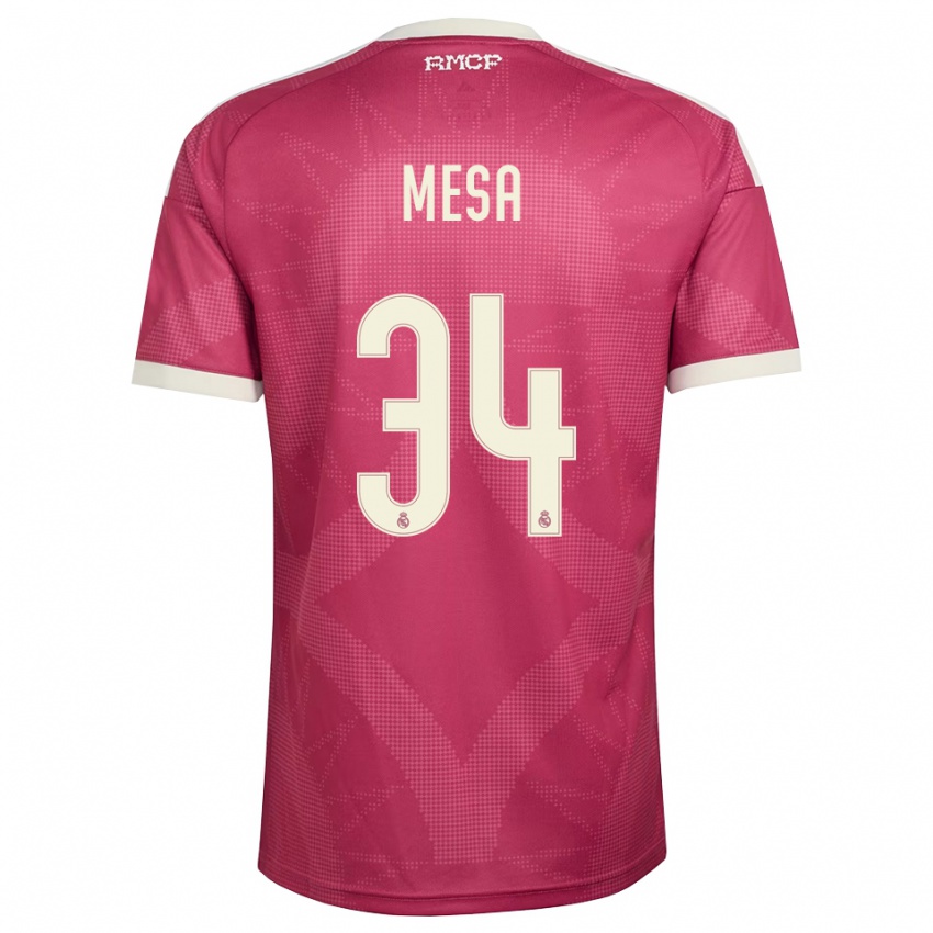 ילדים Óscar Mesa #34 אדום סגול חיוור לבן ג'רזי קיט שלישי 2026/27 חולצה קצרה