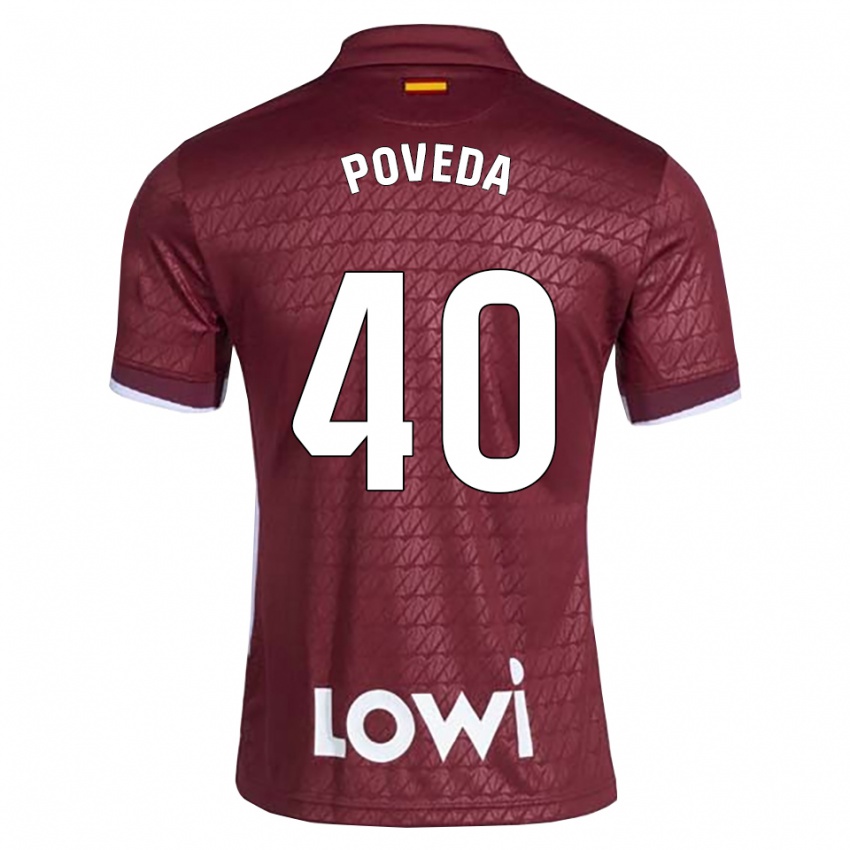 גברים Pedro Poveda #40 אדום כהה לבן הרחק ג'רזי 2026/27 חולצה קצרה