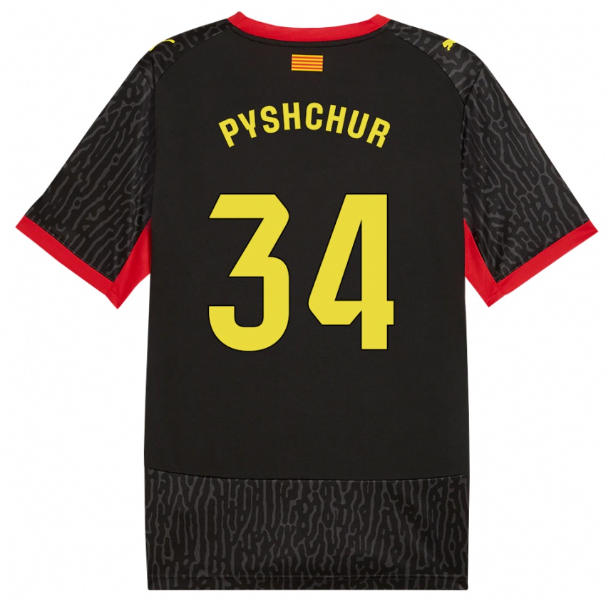 גברים Oleksandr Pyshchur #34 שחור צהוב אדום הרחק ג'רזי 2026/27 חולצה קצרה