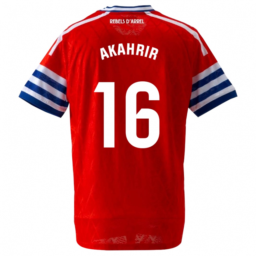 גברים Mohamed Akahrir #16 כחול מלכותי אדום הרחק ג'רזי 2026/27 חולצה קצרה