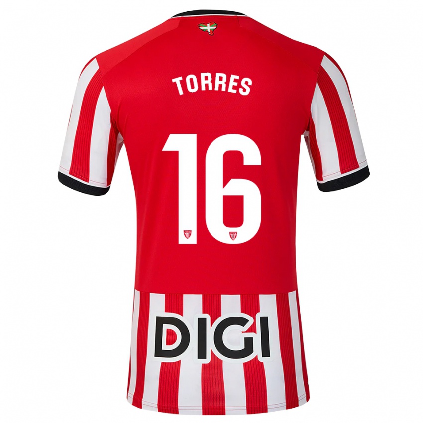 נשים Asier Torres #16 אדום שחור לבן ג'רזי ביתית 2026/27 חולצה קצרה