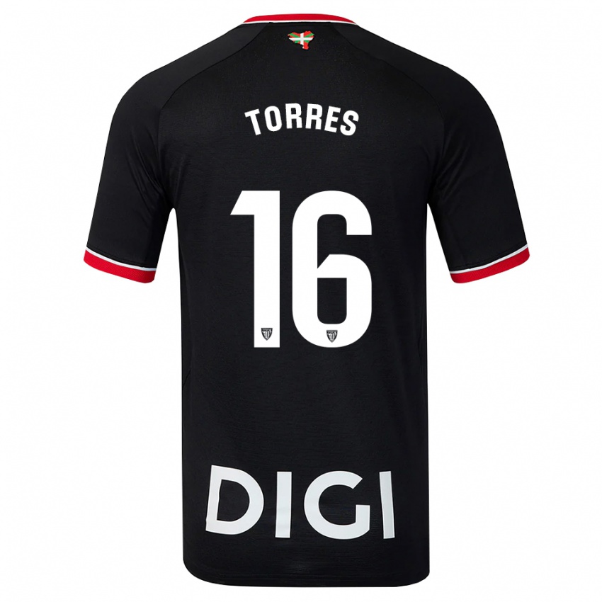 נשים Asier Torres #16 שחור לבן אדום הרחק ג'רזי 2026/27 חולצה קצרה