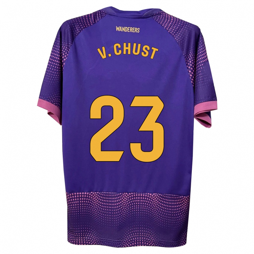 נשים Víctor Chust #23 לבן ורוד סגול הרחק ג'רזי 2026/27 חולצה קצרה נשים Víctor Chust #23 לבן ורוד סגול הרחק ג'רזי 2026/27 חולצה קצרה