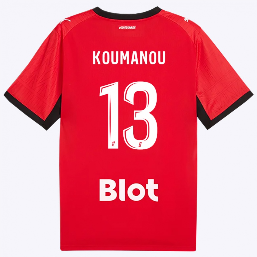 ילדים Noa Koumanou #13 אדום שחור לבן ג'רזי ביתית 2026/27 חולצה קצרה