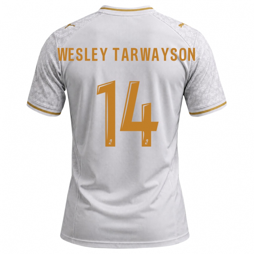 ילדים James Wesley Tarwayson #14 לבן אפור זהב הרחק ג'רזי 2026/27 חולצה קצרה