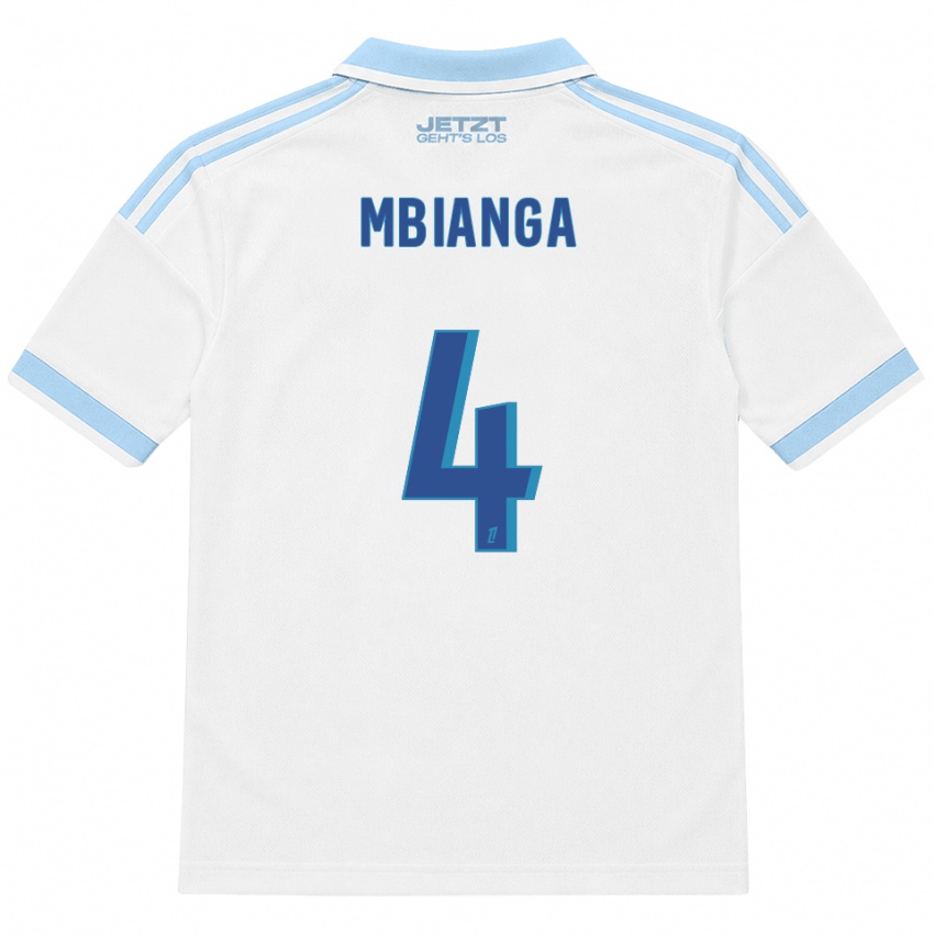 ילדים Yvan Mbianga #4 כחול שמיים בהיר לבן אדום הרחק ג'רזי 2026/27 חולצה קצרה