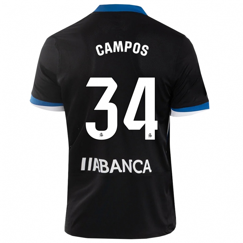 ילדים Xabi Campos #34 שחור כחול לבן הרחק ג'רזי 2026/27 חולצה קצרה