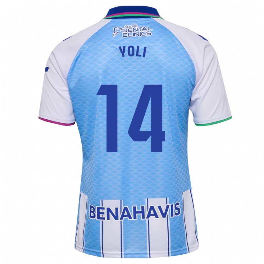 גברים Yolanda Peche Jaaskelainen #14 כחול שמיים עמוק לבן ג'רזי ביתית 2026/27 חולצה קצרה