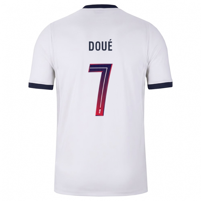גברים Gueladan Doué #7 לבן שחור אדום הרחק ג'רזי 2026/27 חולצה קצרה