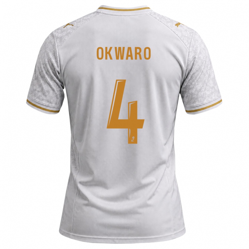 גברים Manzur Okwaro #4 לבן אפור זהב הרחק ג'רזי 2026/27 חולצה קצרה