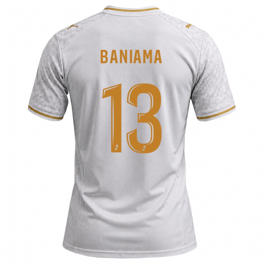 גברים Messie Baniama #13 לבן אפור זהב הרחק ג'רזי 2026/27 חולצה קצרה