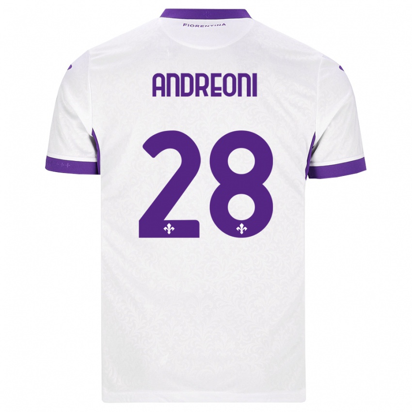 גברים Caterina Andreoni #28 לבן סגול הרחק ג'רזי 2026/27 חולצה קצרה