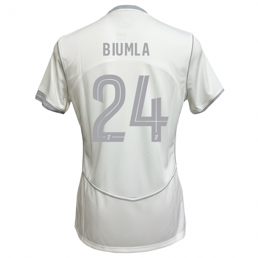 נשים Emmanuel Biumla #24 לבן אפור הרחק ג'רזי 2026/27 חולצה קצרה