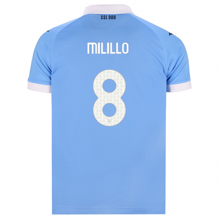 ילדים Flavio Milillo #8 כחול שמיים שחור לבן ג'רזי ביתית 2026/27 חולצה קצרה