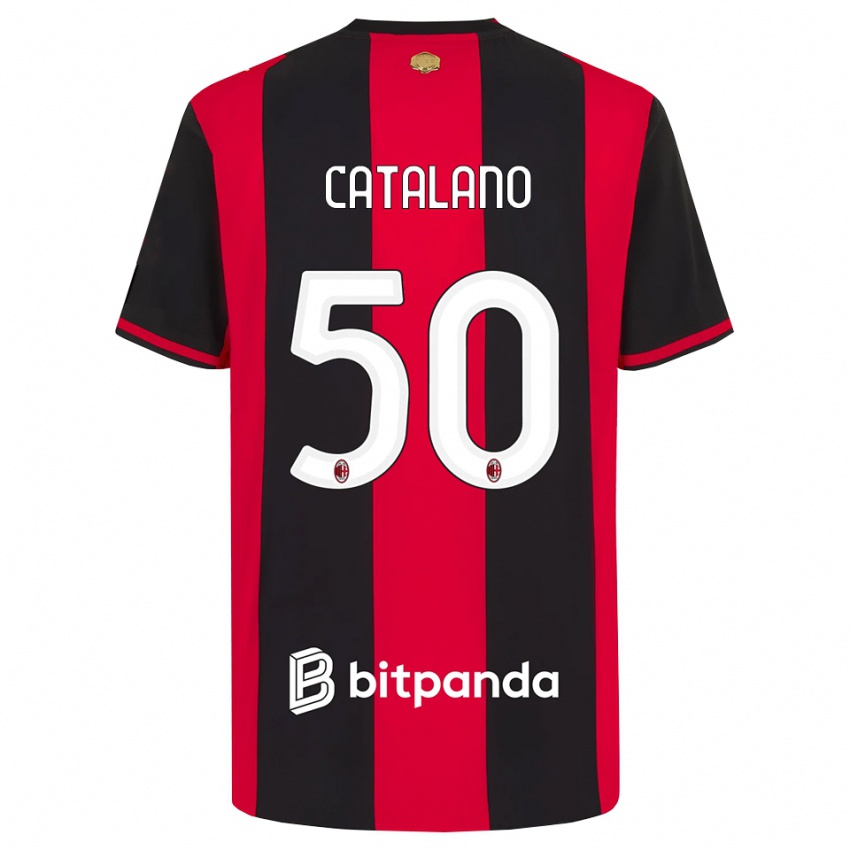ילדים Alessio Catalano #50 אדום שחור לבן ג'רזי ביתית 2026/27 חולצה קצרה