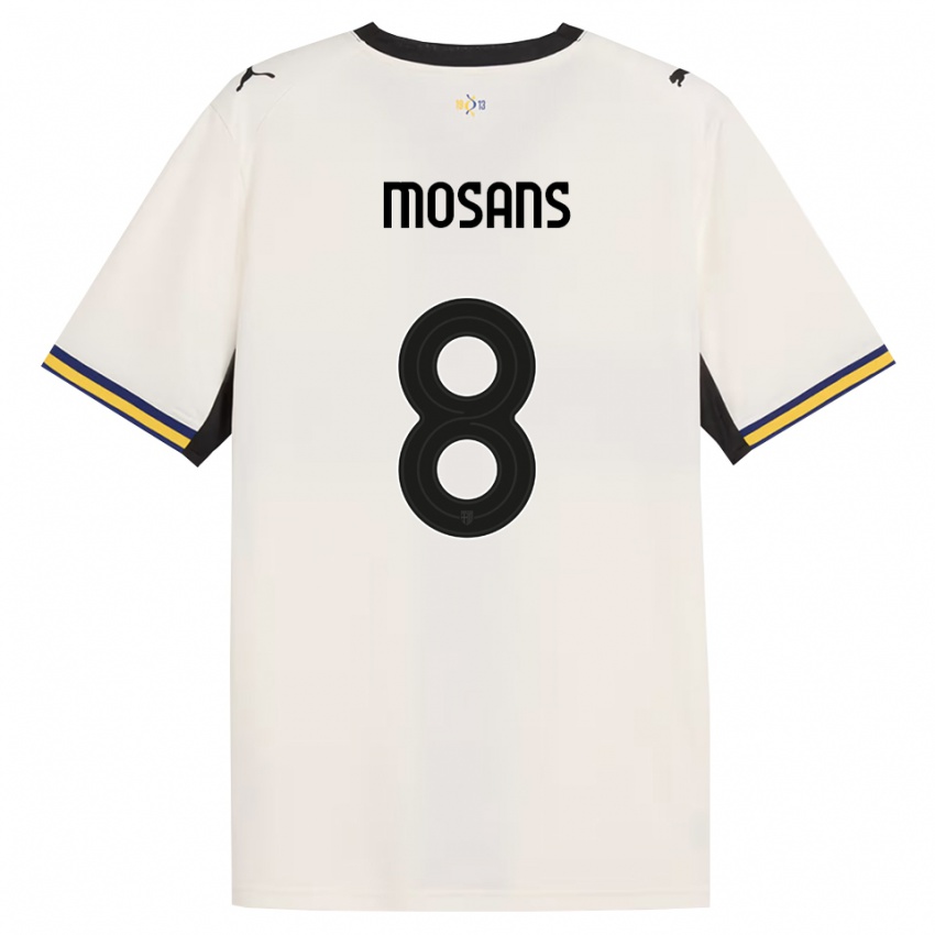 ילדים Kristaps Mosans #8 לבן מבריק שחור צהוב ג'רזי ביתית 2026/27 חולצה קצרה