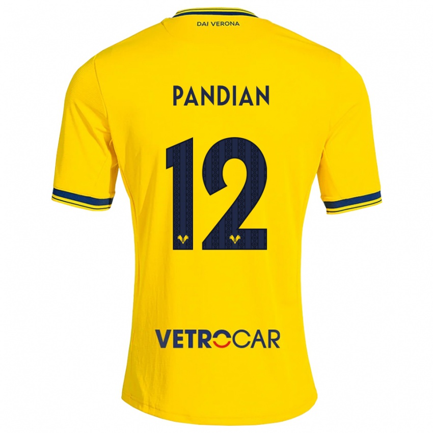ילדים Alessandro Pandian #12 צהוב אדום הרחק ג'רזי 2026/27 חולצה קצרה