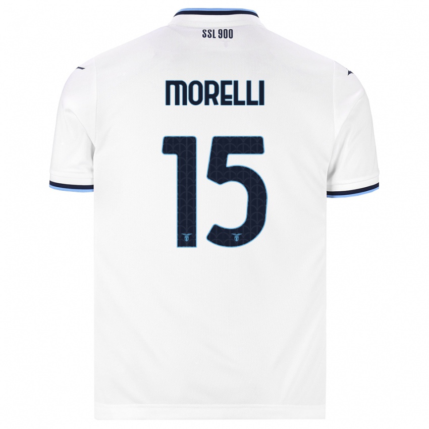 ילדים Matteo Morelli #15 לבן כחול כהה הרחק ג'רזי 2026/27 חולצה קצרה